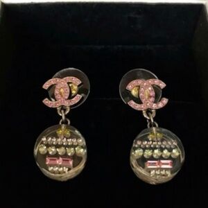 Chanel Pink Dangling CC Logo Earrings